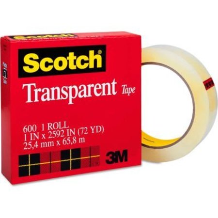 3M Scotch® Transparent Tape, 1" x 72yds, 3" Core, Clear 60012592